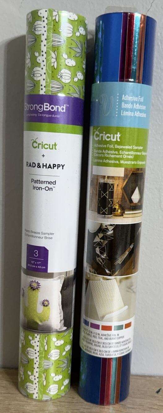 Cricut Iron On Sampler Rad & Happy Patterned And Adhesive Foil Roll Lot NEW